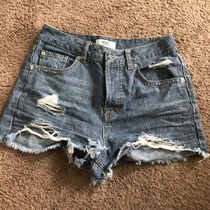 striped denim shorts